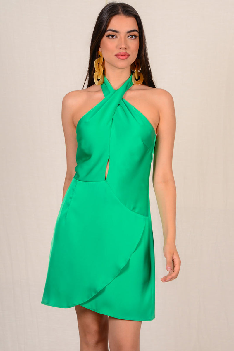 Φόρεμα Κοντό Σατέν Πράσινο