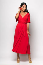 Φόρεμα Μίντι με Ζώνη Jersey Κόκκινο