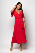 Φόρεμα Μίντι με Ζώνη Jersey Κόκκινο
