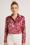 Σατέν Πουκάμισο με Μοτίβο Φούξια–Μπεζ