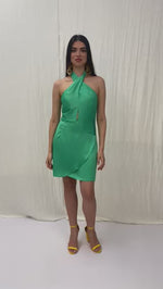Φόρεμα Κοντό Σατέν Πράσινο