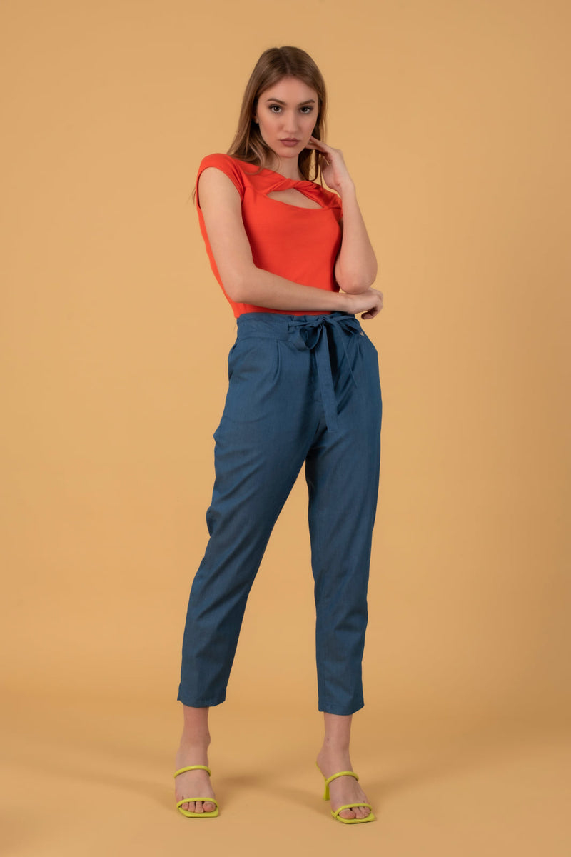 Ψηλόμεσο Παντελόνι με Ζώνη Denim