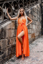 Φόρεμα Maxi Σατέν Πορτοκαλί
