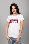 T-Shirt με Στάμπα Metallic Pink Λευκό