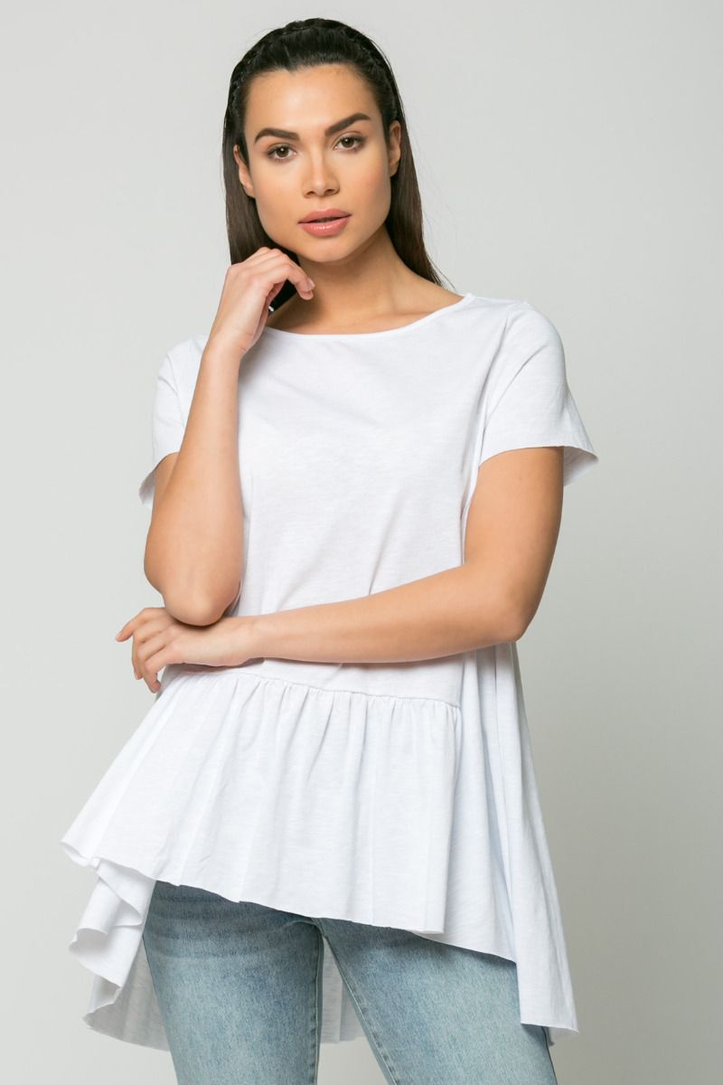 Φαρδύ T-Shirt με Βολάν Λευκό 03-18A